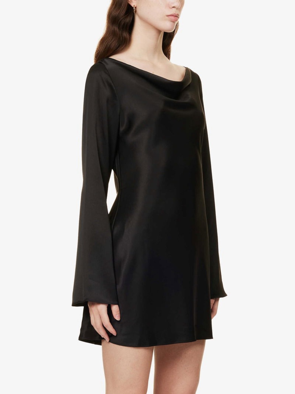 REFORMATION Black Pike Scoop-Neck Satin Long sleeve Mini Dress XS
$248
